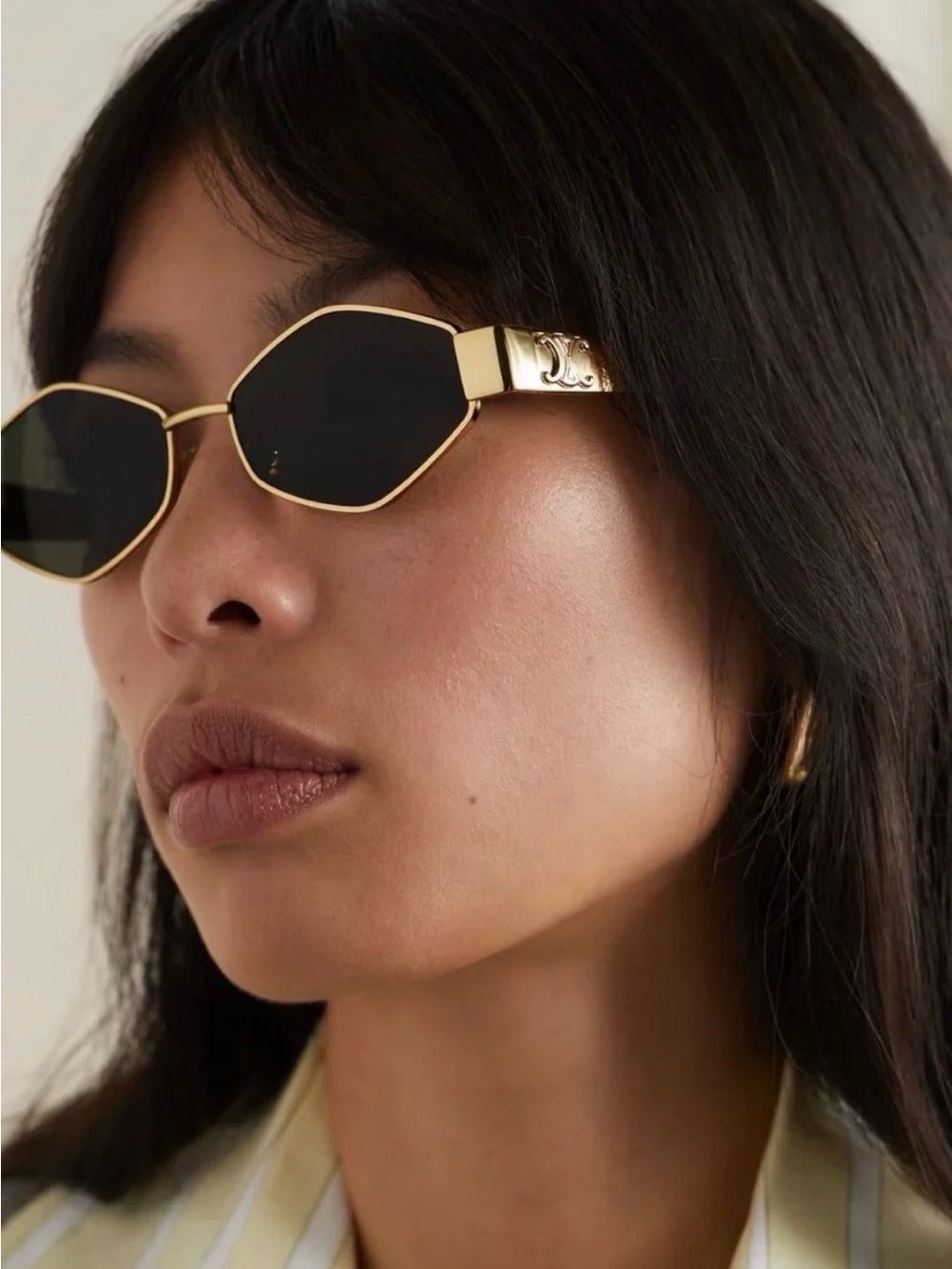 New Celine CL40254U 30N Sunglasses Gold Frame Geometric Shape Authentic - Picture 8 of 16